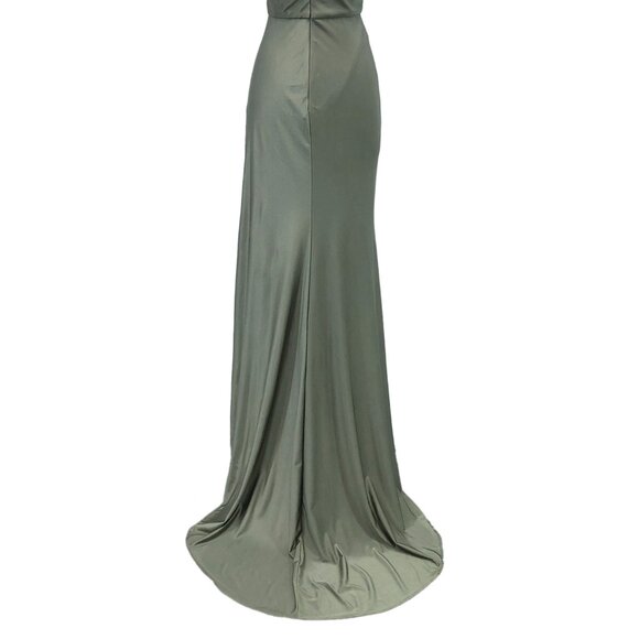 New Long Sheath Sleeveless Ruched Formal Dress w/ Leg Slit & V-Neck DQ 4288 - Picture 6 of 9